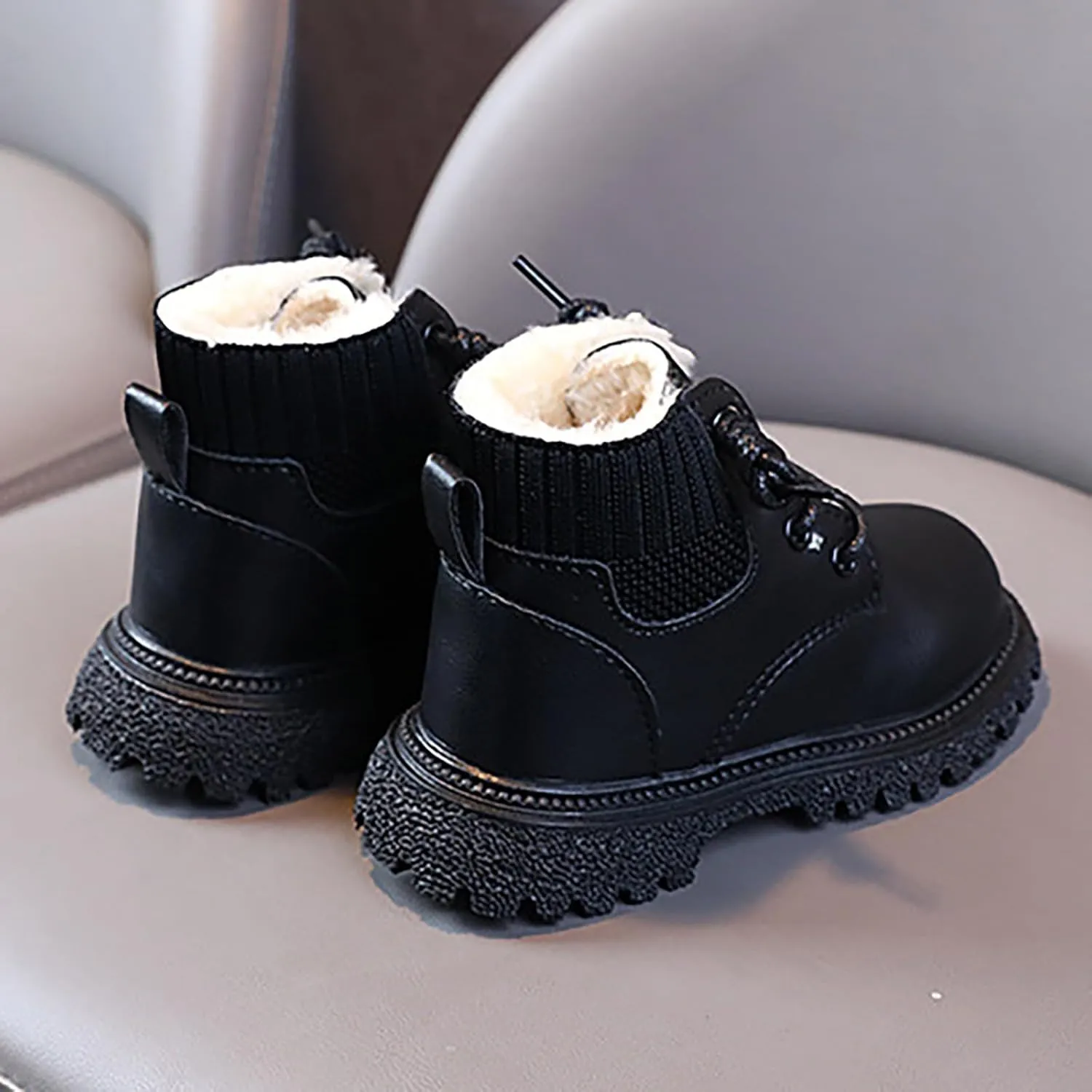 Toddler Winter Shoes Little Boys Girls Fleece Lined Outdoor Snow Shoes Elastic Ankle Boots Lace Up School Shoes
