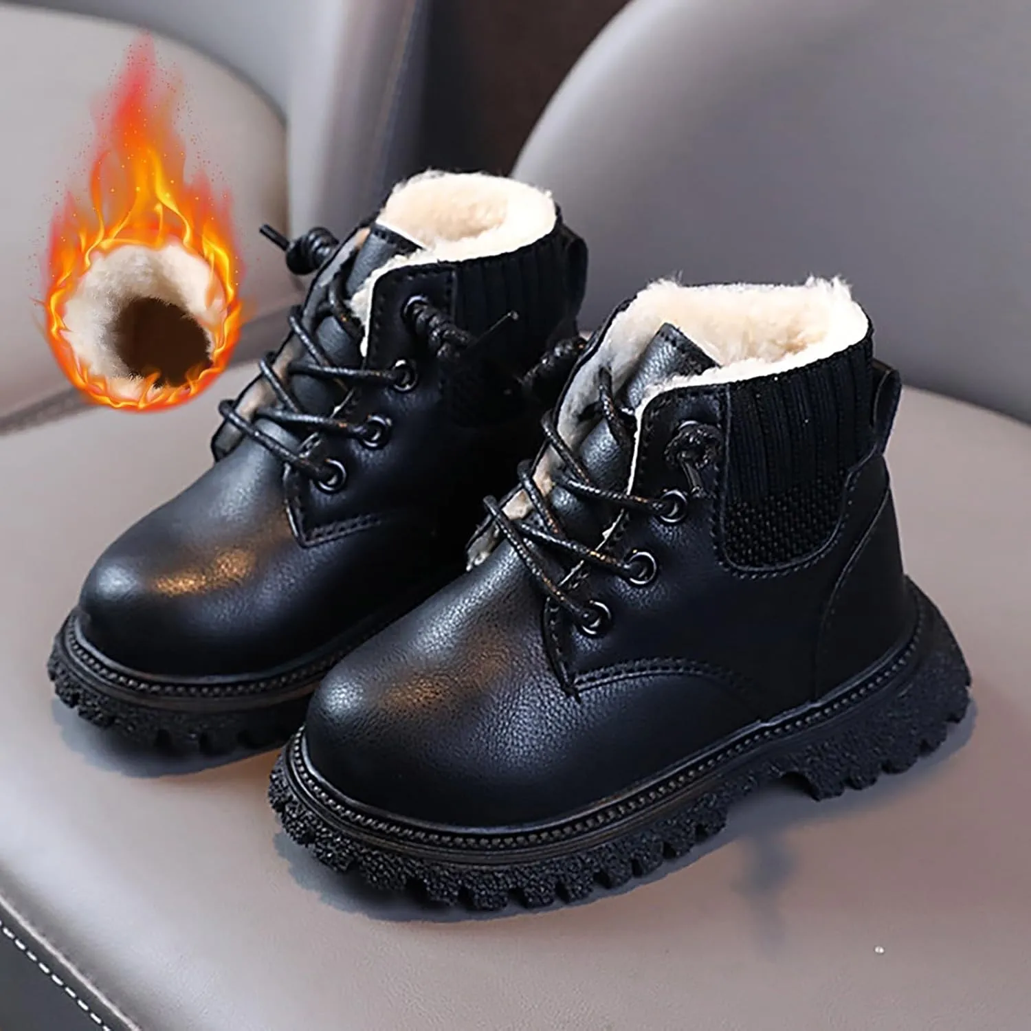 Toddler Winter Shoes Little Boys Girls Fleece Lined Outdoor Snow Shoes Elastic Ankle Boots Lace Up School Shoes