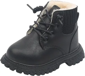 Toddler Winter Shoes Little Boys Girls Fleece Lined Outdoor Snow Shoes Elastic Ankle Boots Lace Up School Shoes
