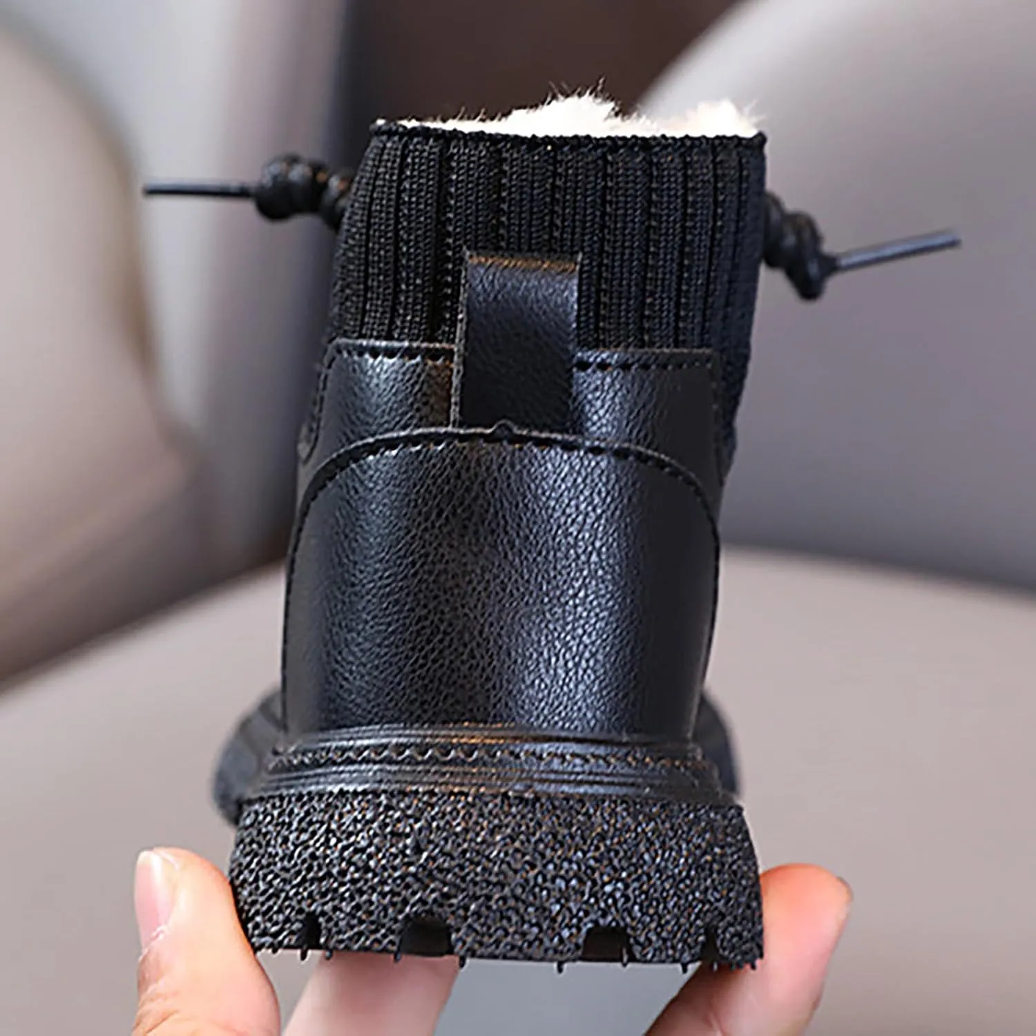 Toddler Winter Shoes Little Boys Girls Fleece Lined Outdoor Snow Shoes Elastic Ankle Boots Lace Up School Shoes