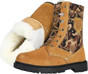 Winter Snow Boots for Men, Men Outdoor Waterproof Anti Slip Warm Fleece Lined Tall Snow Boots, Durable Lace up Hiking Walking Shoes, for Hiking Motorcycle Climbing