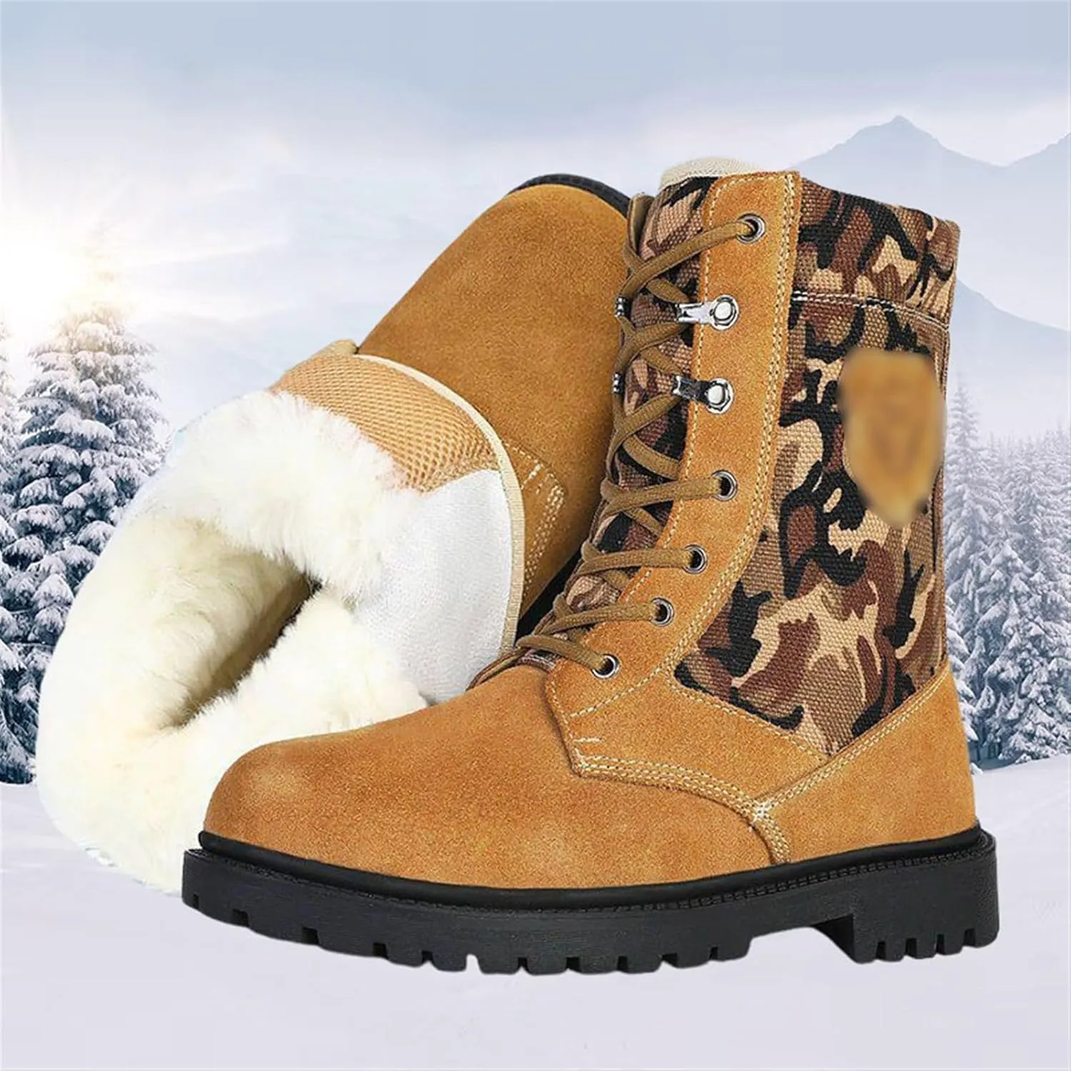Winter Snow Boots for Men, Men Outdoor Waterproof Anti Slip Warm Fleece Lined Tall Snow Boots, Durable Lace up Hiking Walking Shoes, for Hiking Motorcycle Climbing