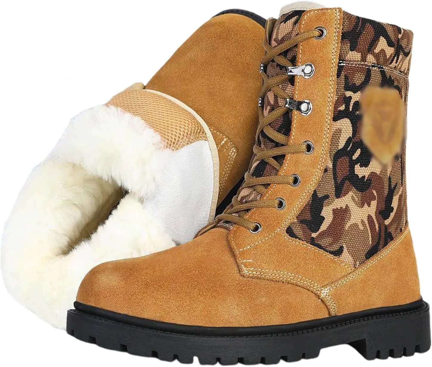 Winter Snow Boots for Men, Men Outdoor Waterproof Anti Slip Warm Fleece Lined Tall Snow Boots, Durable Lace up Hiking Walking Shoes, for Hiking Motorcycle Climbing