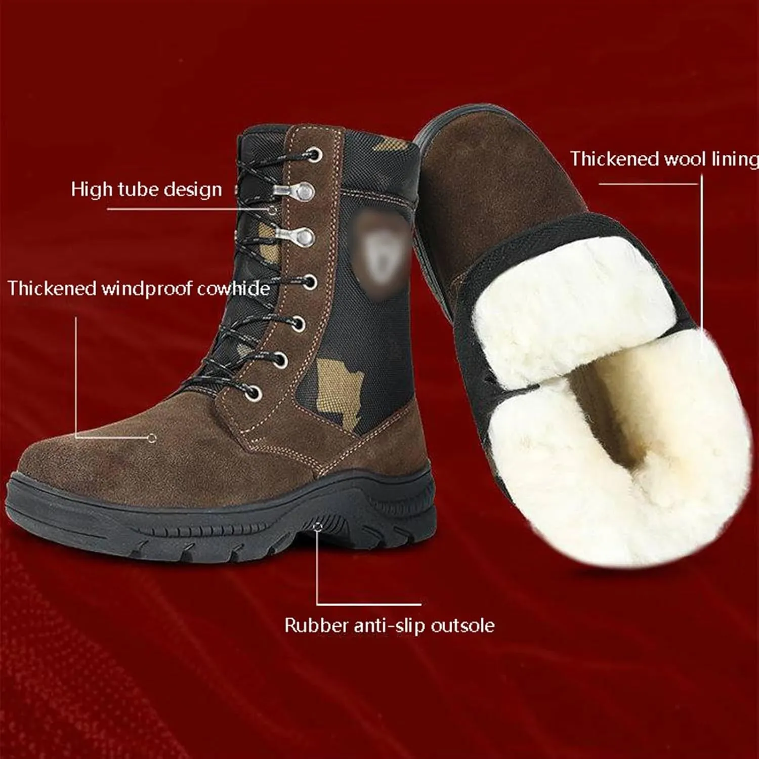 Winter Snow Boots for Men, Men Outdoor Waterproof Anti Slip Warm Fleece Lined Tall Snow Boots, Durable Lace up Hiking Walking Shoes, for Hiking Motorcycle Climbing