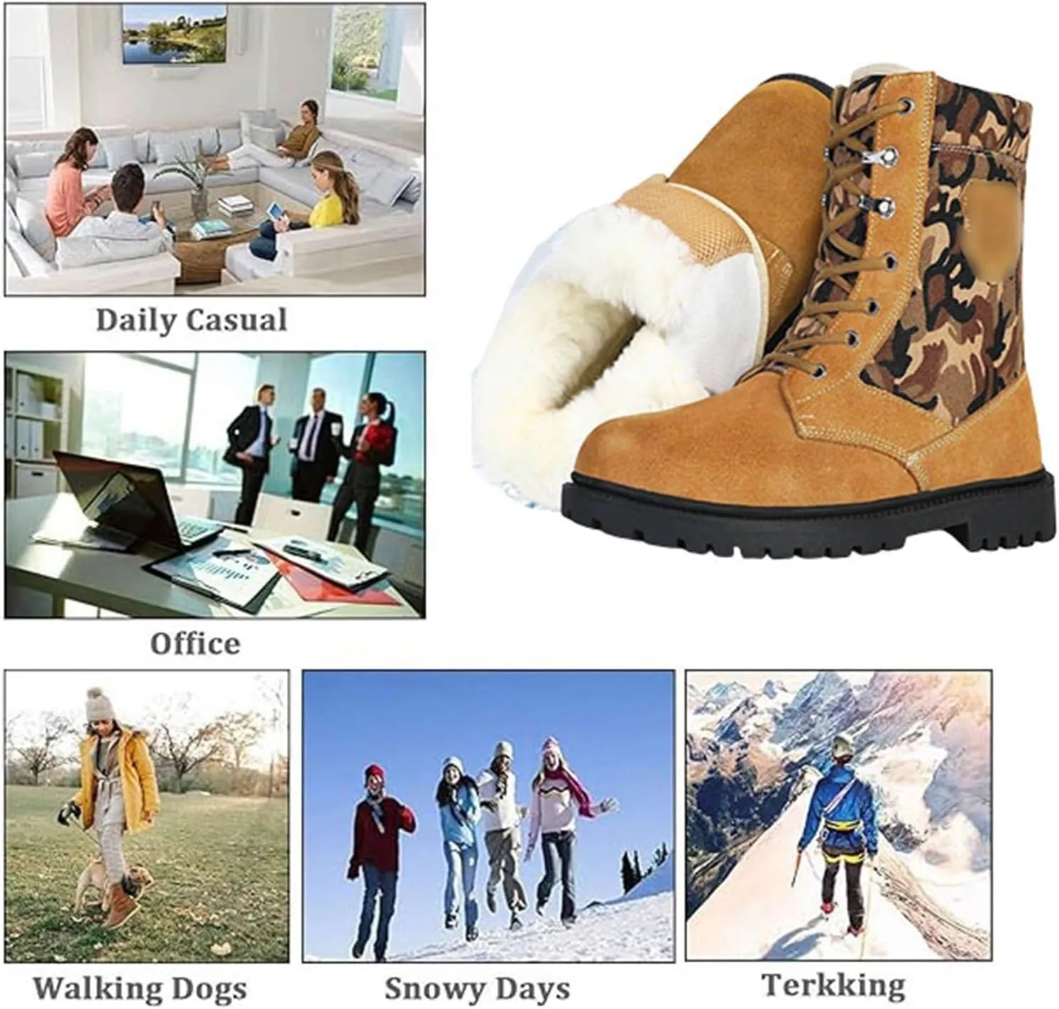 Winter Snow Boots for Men, Men Outdoor Waterproof Anti Slip Warm Fleece Lined Tall Snow Boots, Durable Lace up Hiking Walking Shoes, for Hiking Motorcycle Climbing