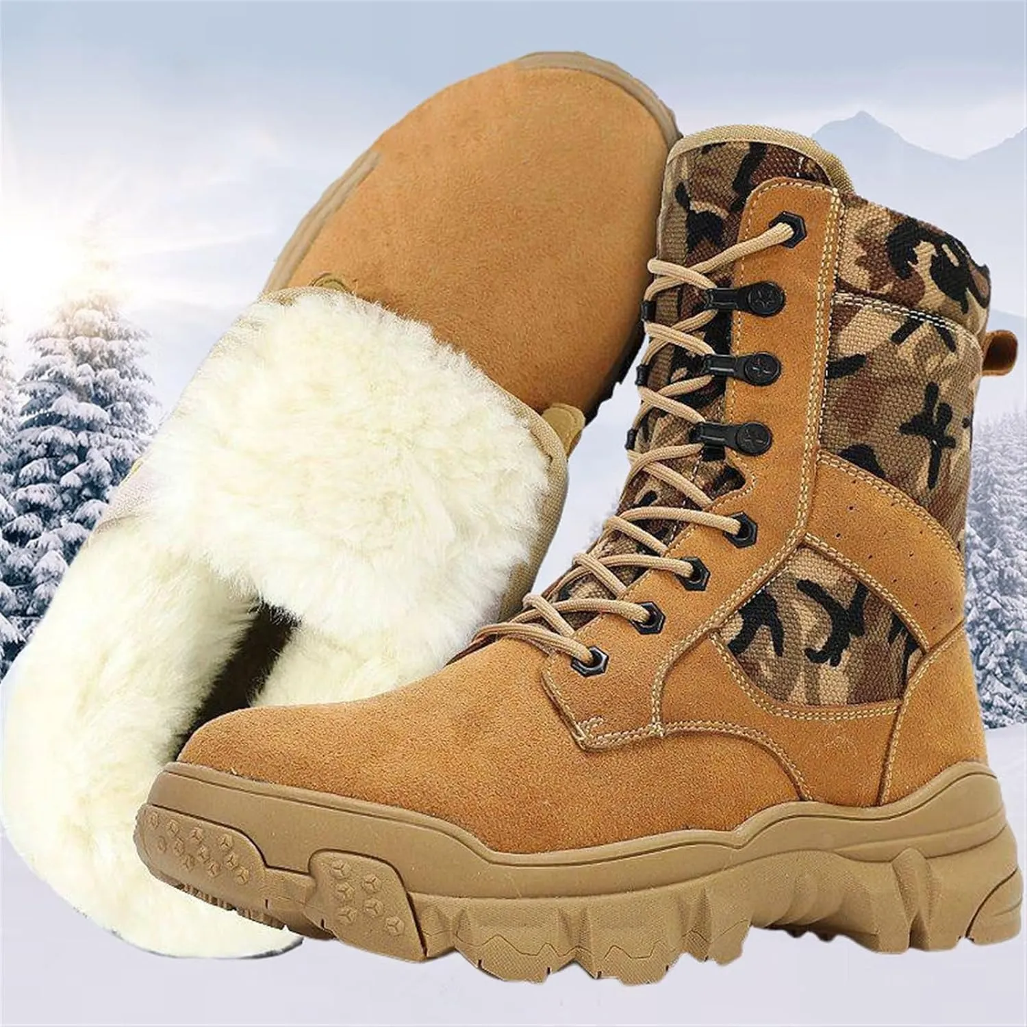 Winter Snow Boots for Men, Men Outdoor Waterproof Anti Slip Warm Fleece Lined Tall Snow Boots, Durable Lace up Hiking Walking Shoes, for Hiking Motorcycle Climbing