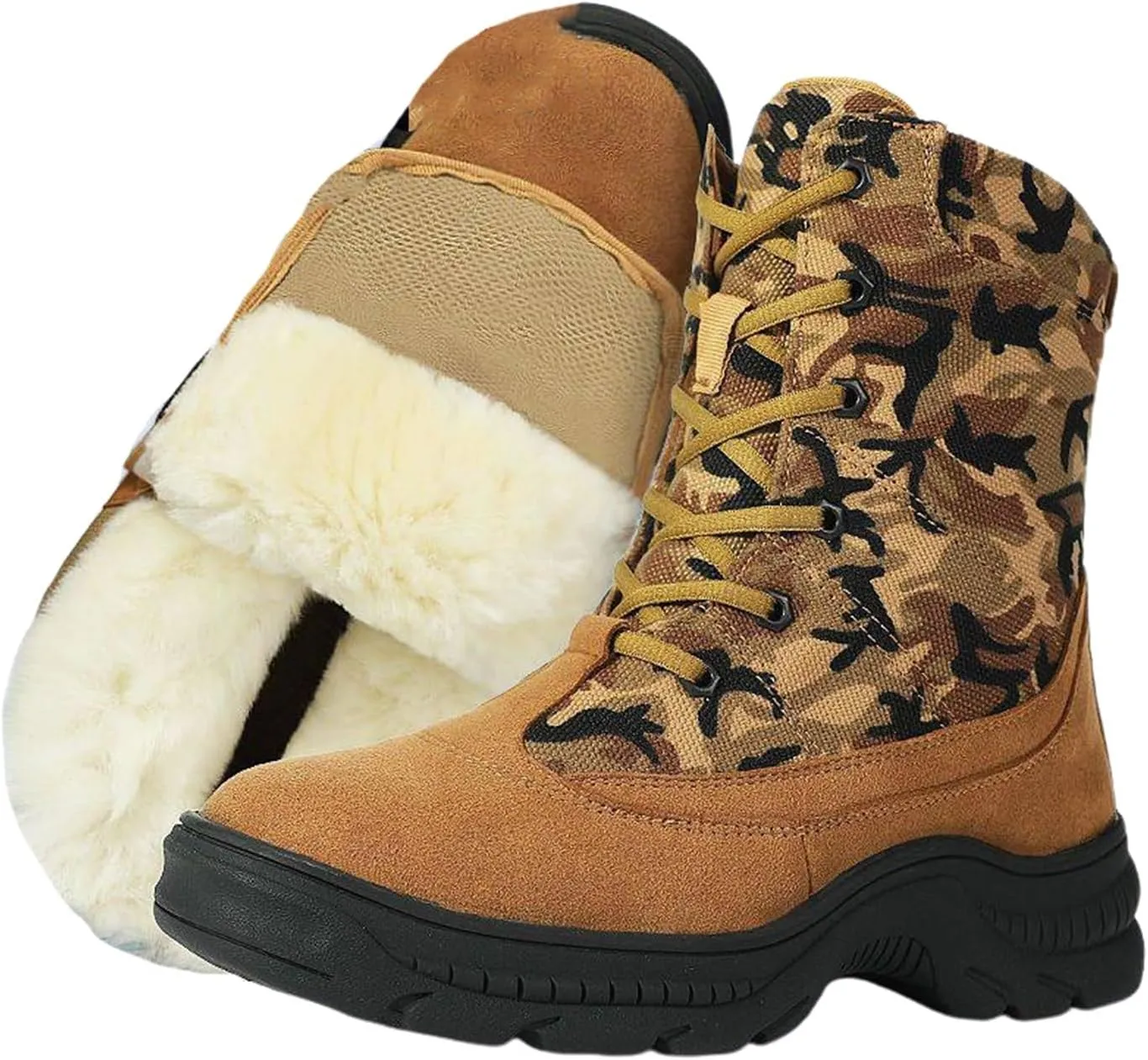 Winter Snow Boots for Men, Men Outdoor Waterproof Anti Slip Warm Fleece Lined Tall Snow Boots, Durable Lace up Hiking Walking Shoes, for Hiking Motorcycle Climbing