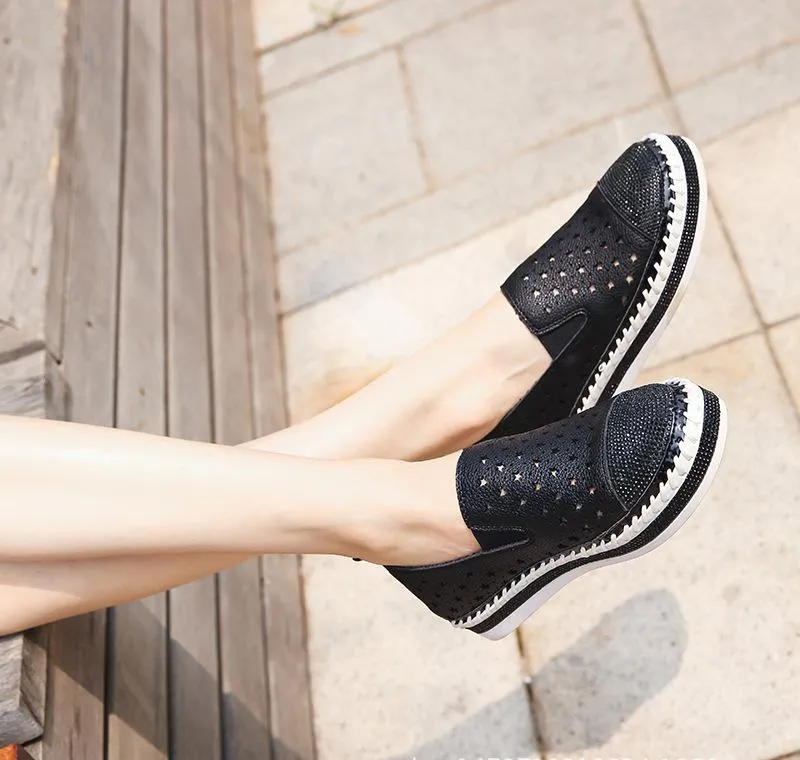 Women Crystal Studs Handmade Knitting Espadrilles Platform Shoes