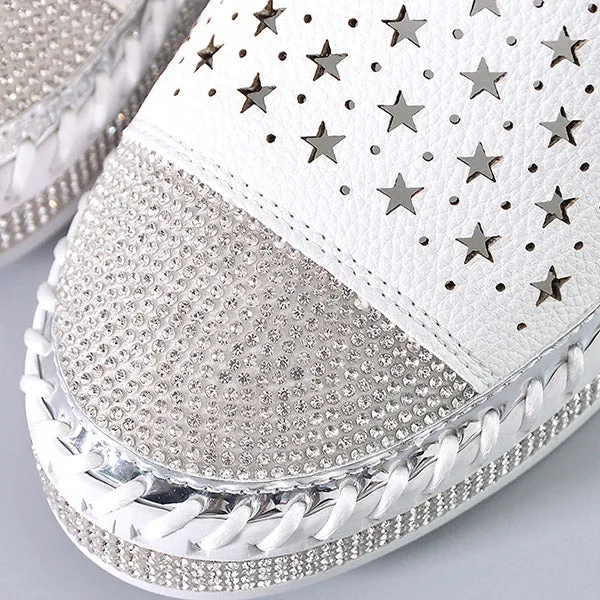 Women Crystal Studs Handmade Knitting Espadrilles Platform Shoes