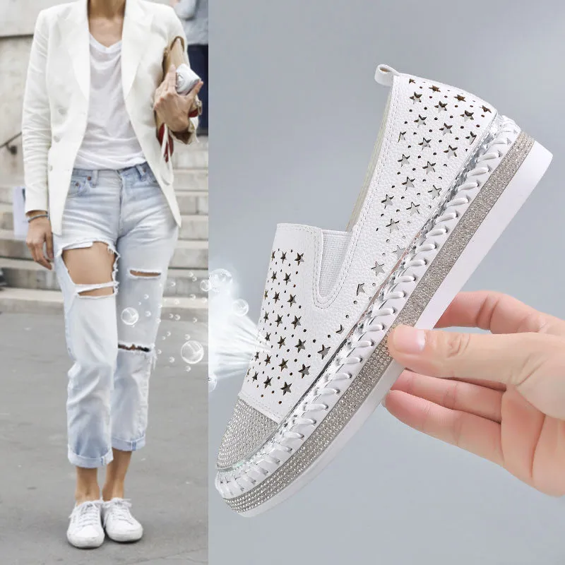 Women Crystal Studs Handmade Knitting Espadrilles Platform Shoes