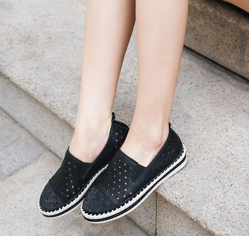 Women Crystal Studs Handmade Knitting Espadrilles Platform Shoes