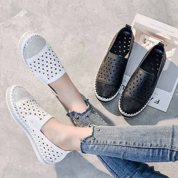 Women Crystal Studs Handmade Knitting Espadrilles Platform Shoes