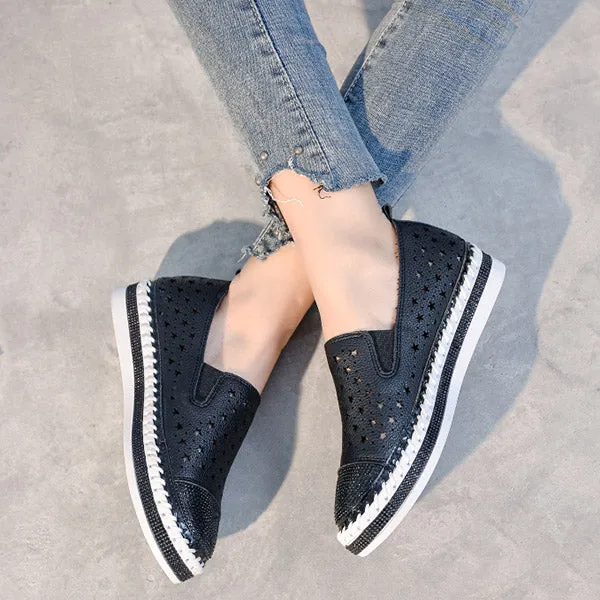 Women Crystal Studs Handmade Knitting Espadrilles Platform Shoes