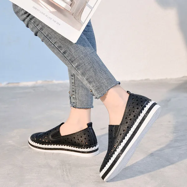 Women Crystal Studs Handmade Knitting Espadrilles Platform Shoes
