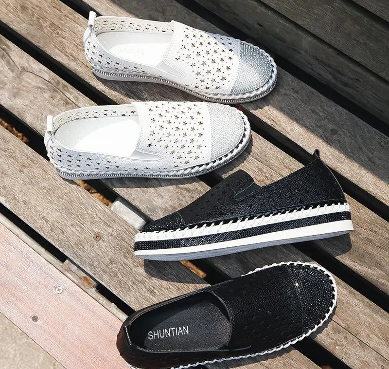 Women Crystal Studs Handmade Knitting Espadrilles Platform Shoes
