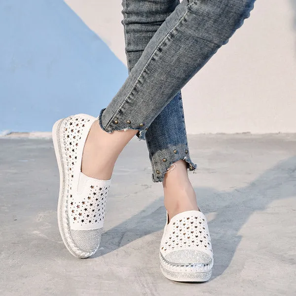 Women Crystal Studs Handmade Knitting Espadrilles Platform Shoes