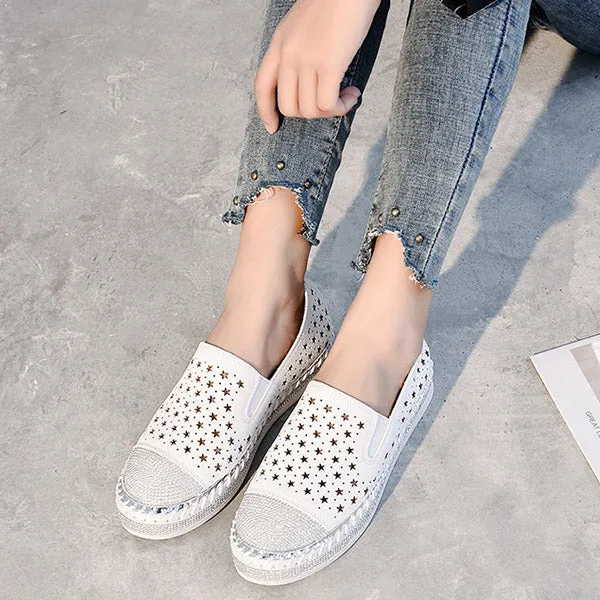 Women Crystal Studs Handmade Knitting Espadrilles Platform Shoes