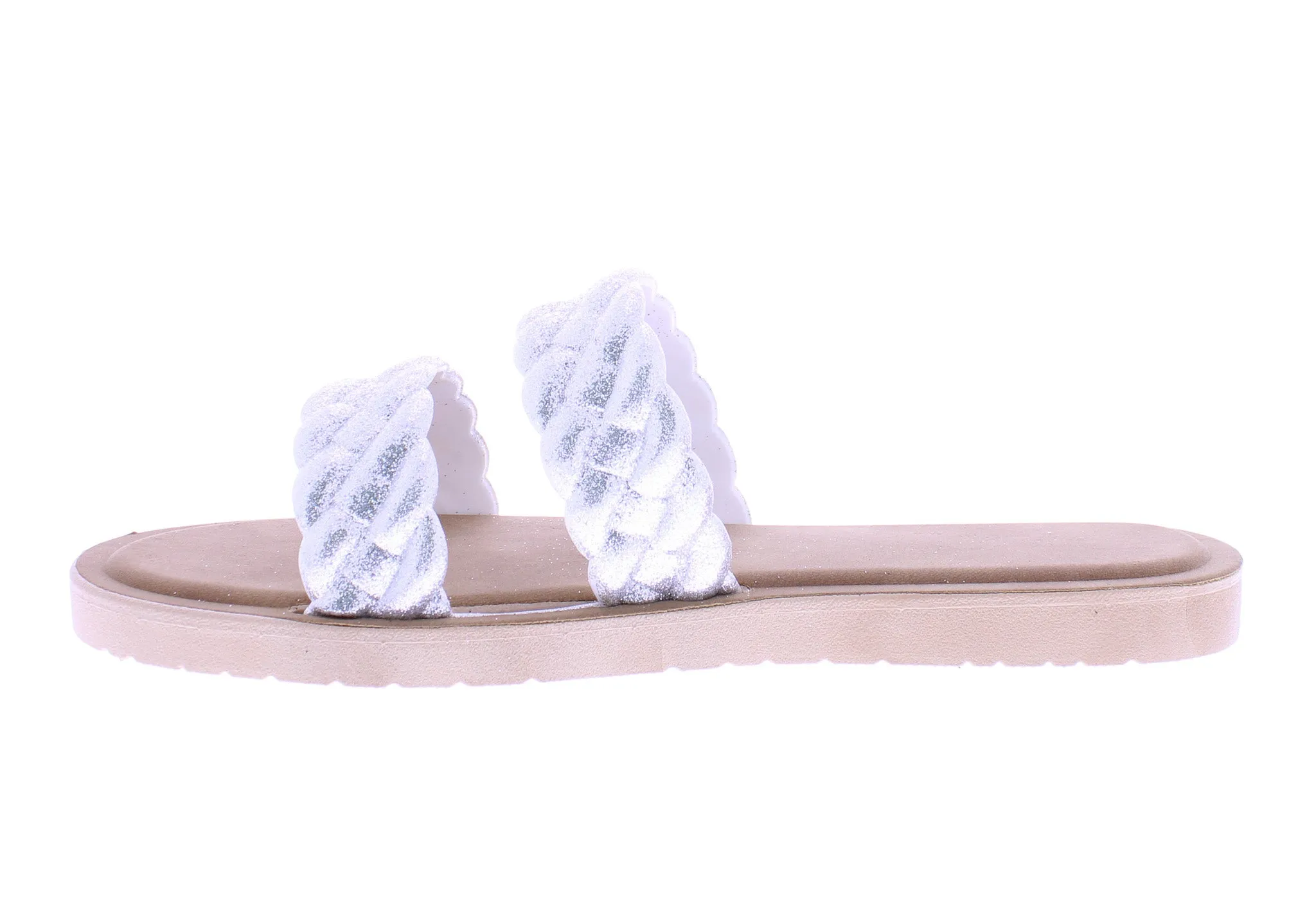 Women Double Braided Band Glitter Slip On