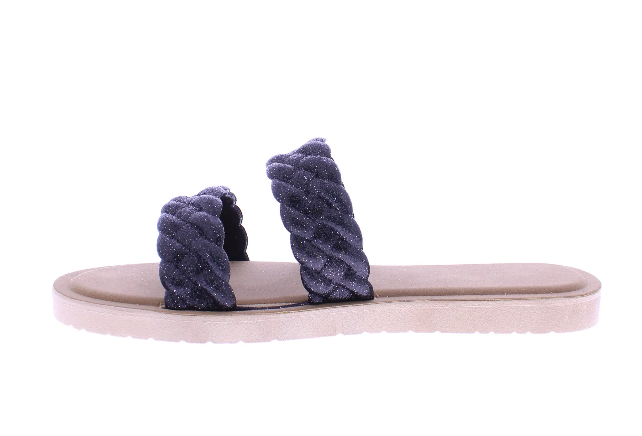 Women Double Braided Band Glitter Slip On