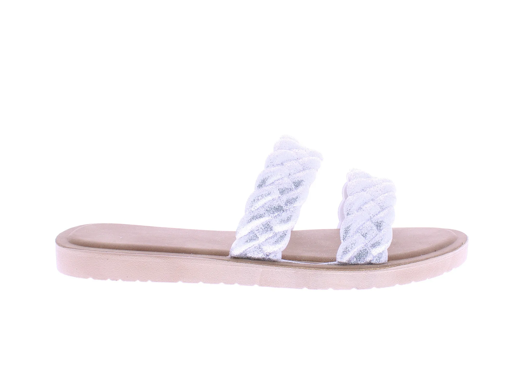 Women Double Braided Band Glitter Slip On