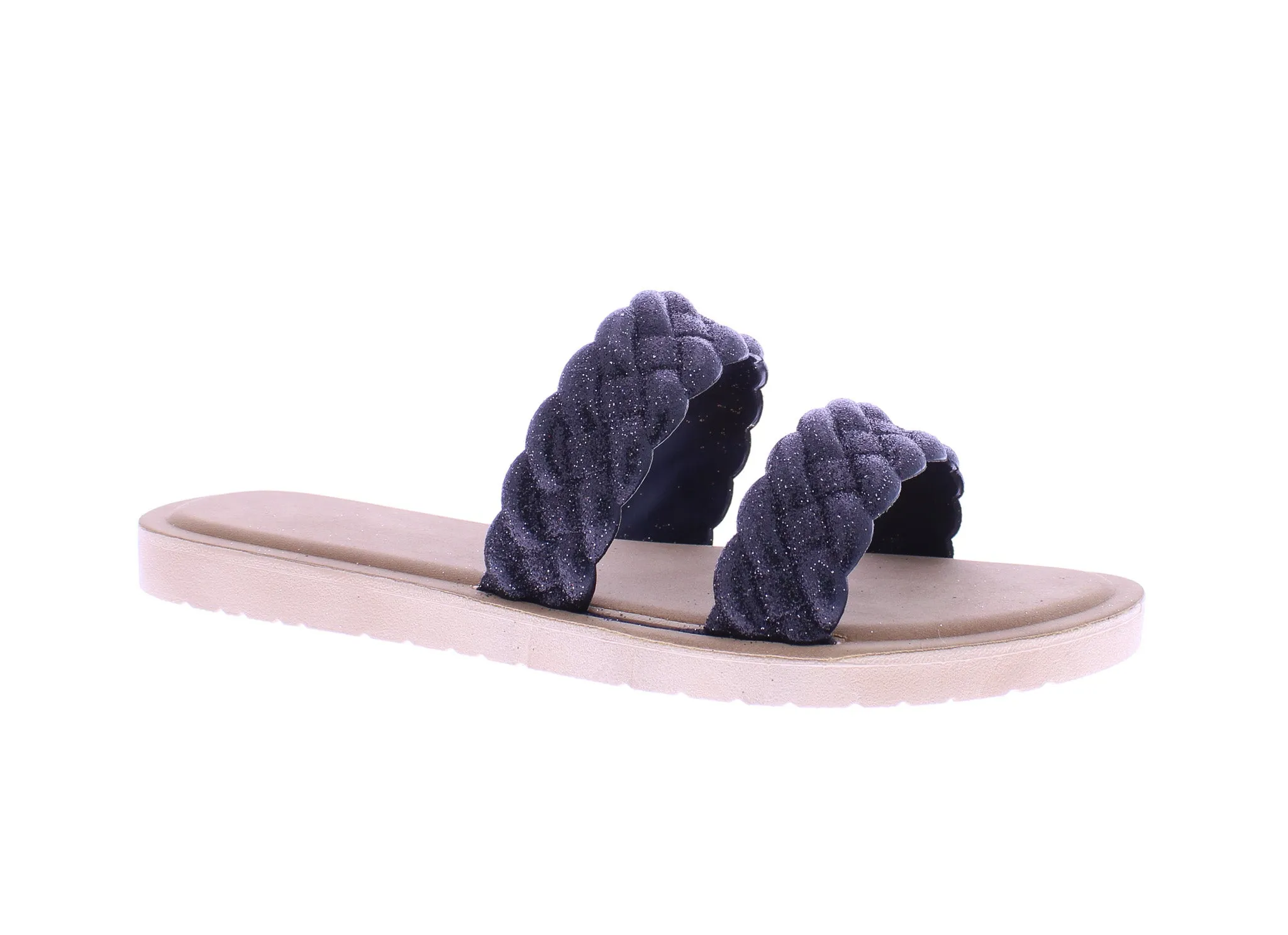 Women Double Braided Band Glitter Slip On