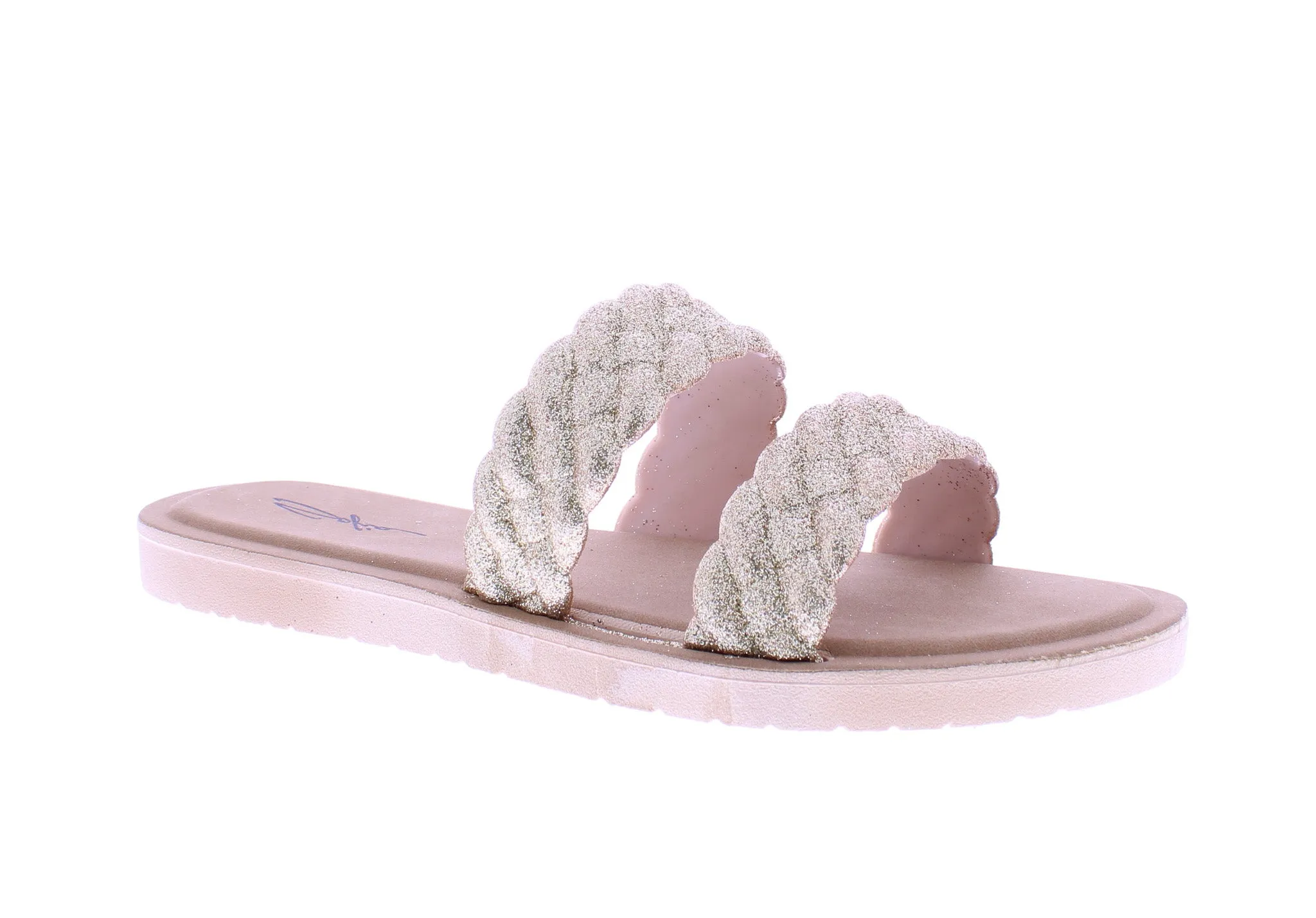 Women Double Braided Band Glitter Slip On