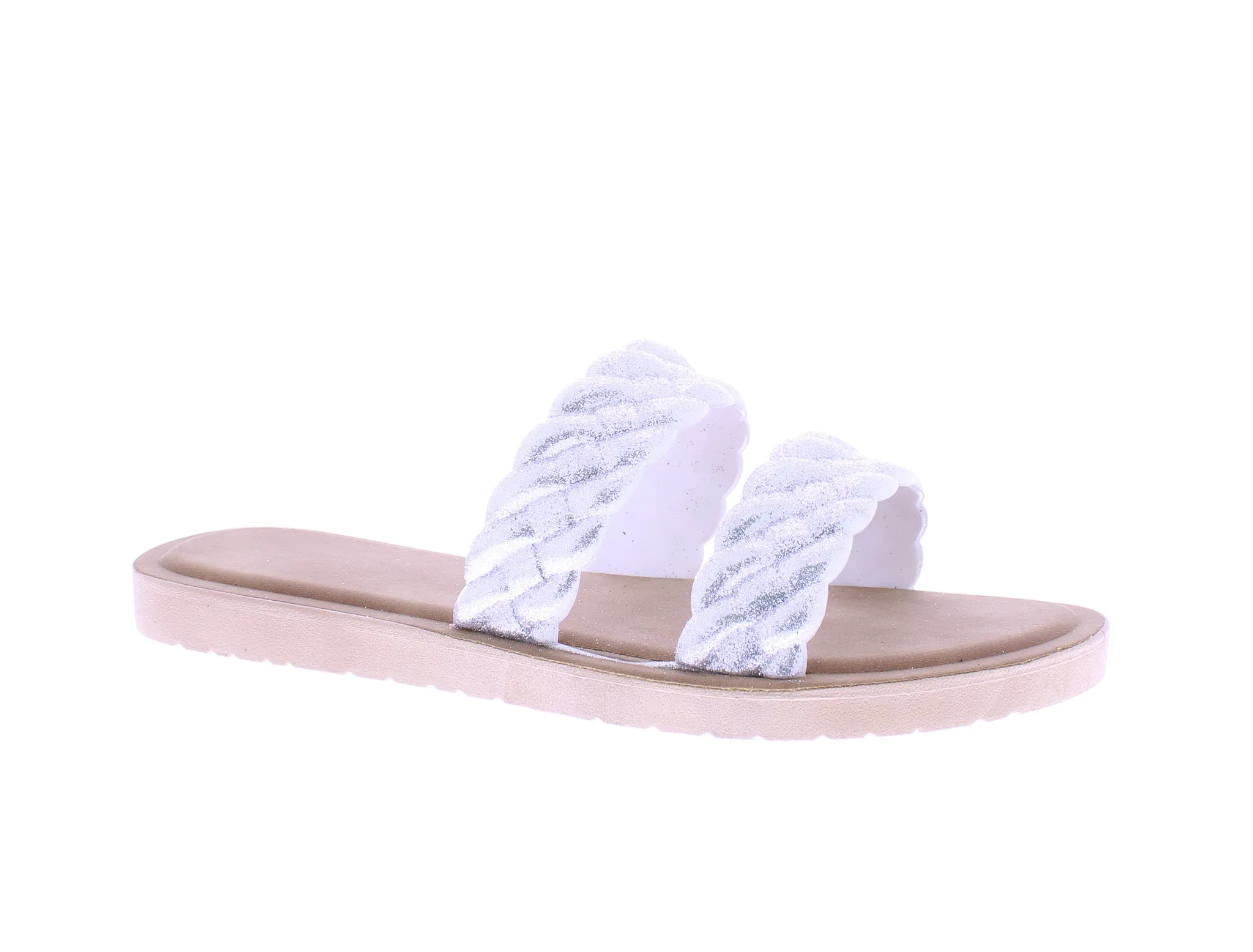 Women Double Braided Band Glitter Slip On