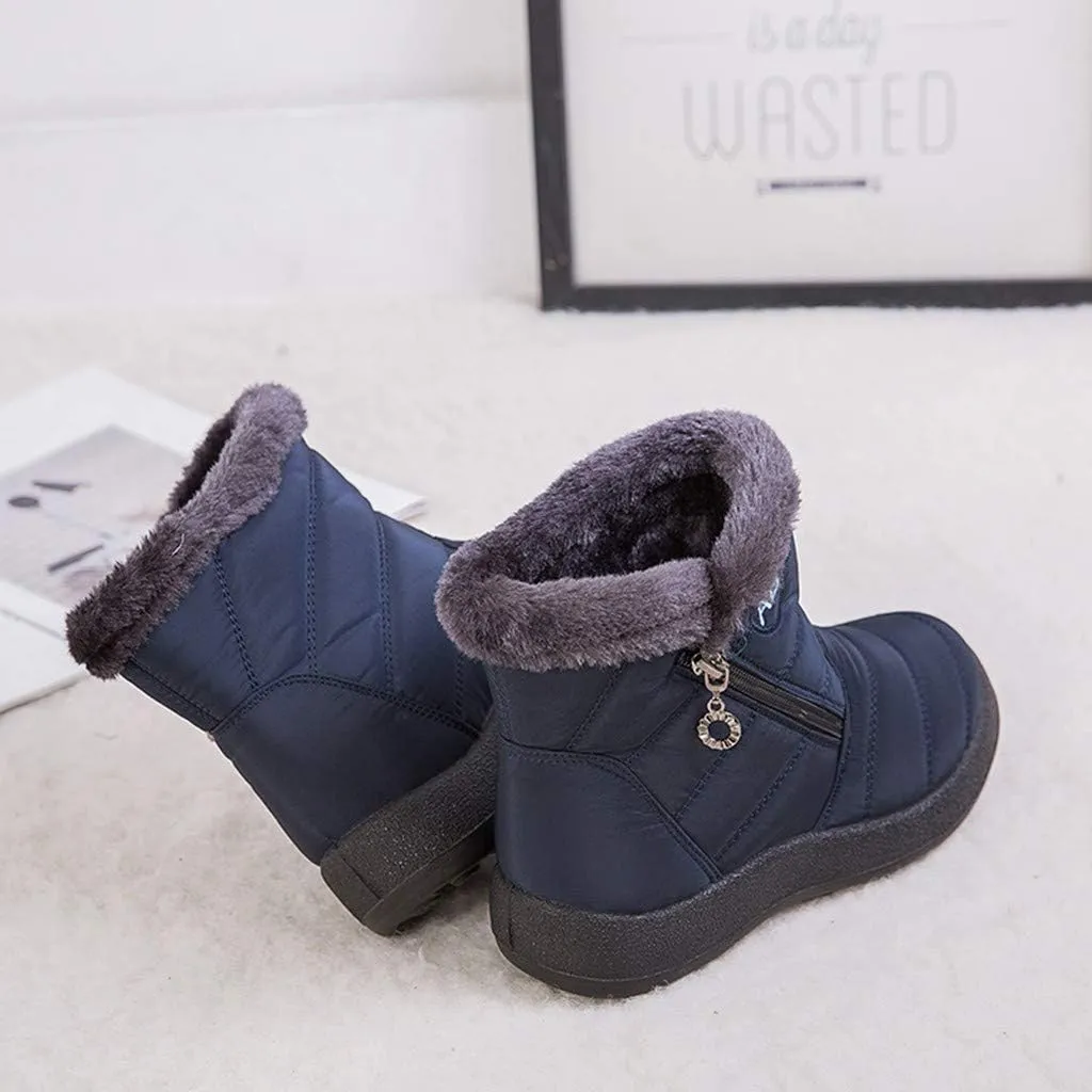 Women's Furry Ankle Booties Fleece Lined Warm Snow Boots Soft Flat Soled Non Slip Womens Winter Boots Extra Wide Calf
