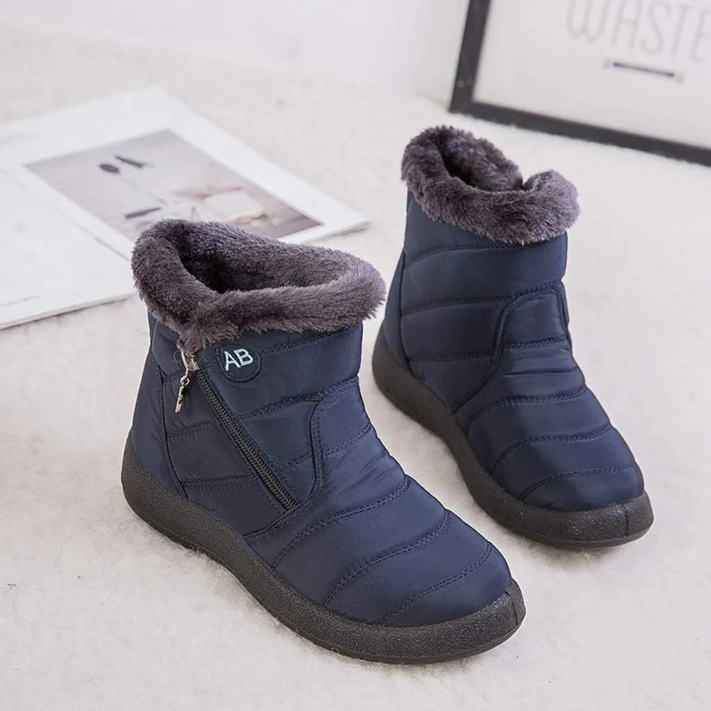 Women's Furry Ankle Booties Fleece Lined Warm Snow Boots Soft Flat Soled Non Slip Womens Winter Boots Extra Wide Calf