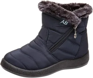 Women's Furry Ankle Booties Fleece Lined Warm Snow Boots Soft Flat Soled Non Slip Womens Winter Boots Extra Wide Calf