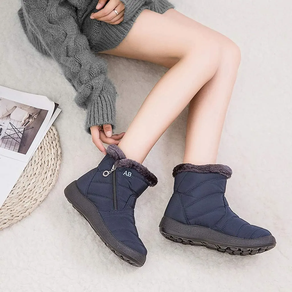 Women's Furry Ankle Booties Fleece Lined Warm Snow Boots Soft Flat Soled Non Slip Womens Winter Boots Extra Wide Calf