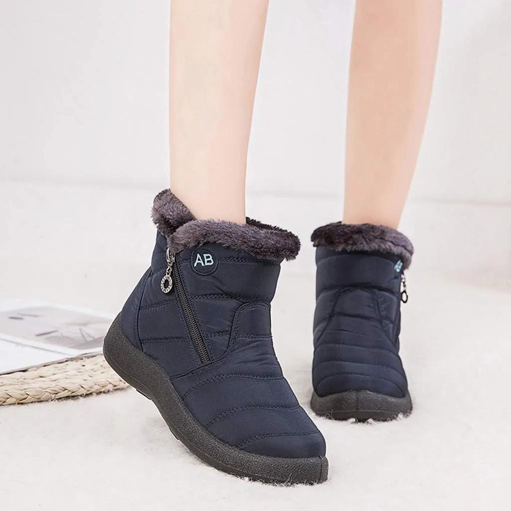 Women's Furry Ankle Booties Fleece Lined Warm Snow Boots Soft Flat Soled Non Slip Womens Winter Boots Extra Wide Calf