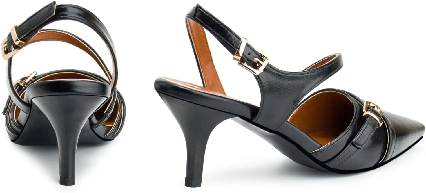 Women's Kitten Heels Slingback Dress Shoes Pointed Toe Buckle Pumps for Wedding Prom