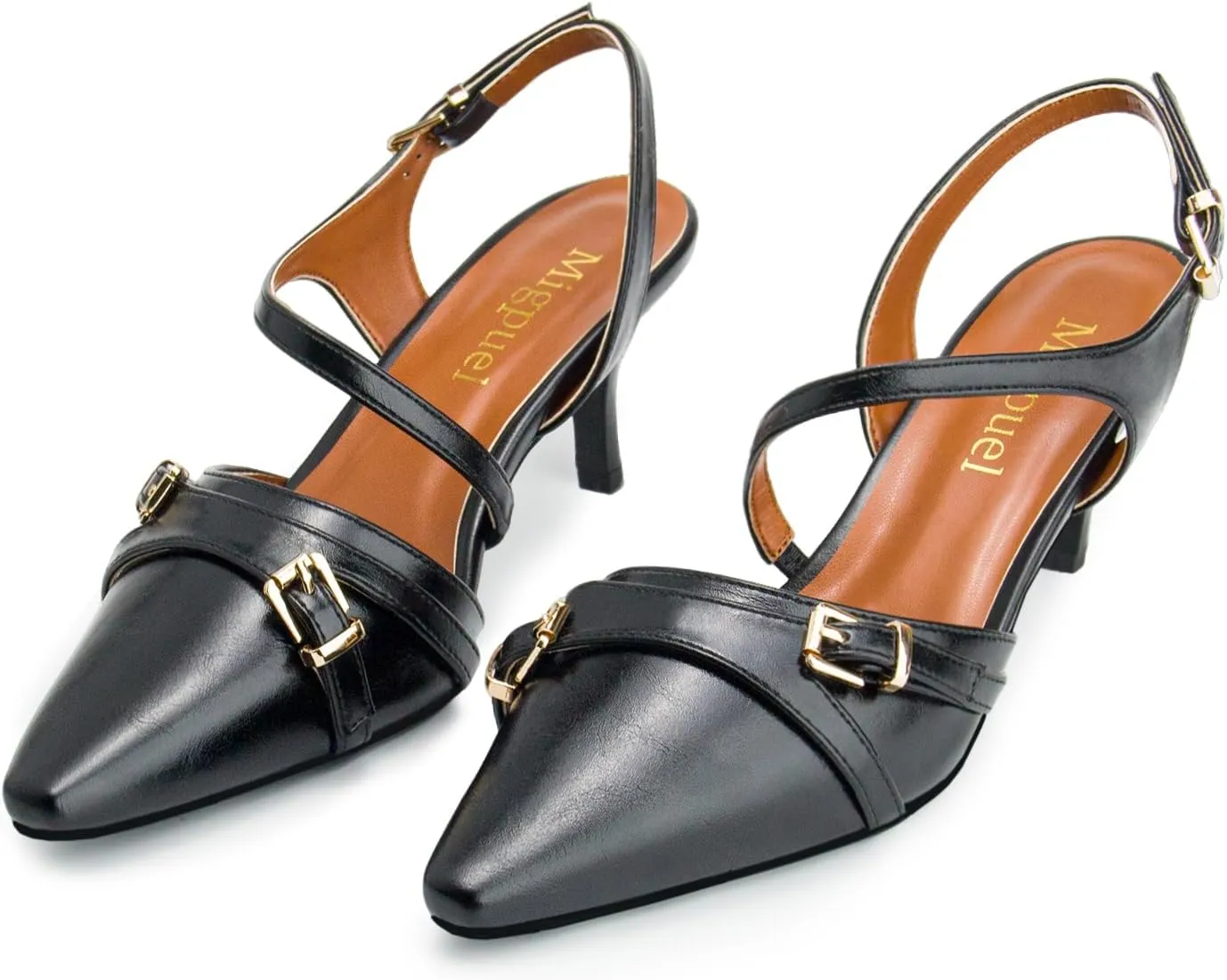 Women's Kitten Heels Slingback Dress Shoes Pointed Toe Buckle Pumps for Wedding Prom