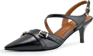 Women's Kitten Heels Slingback Dress Shoes Pointed Toe Buckle Pumps for Wedding Prom
