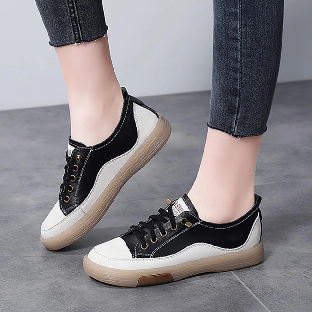 Women's Leather Sneakers Oxford Shoes Non Slip Breathable Leather Shoes for Business Casual Work