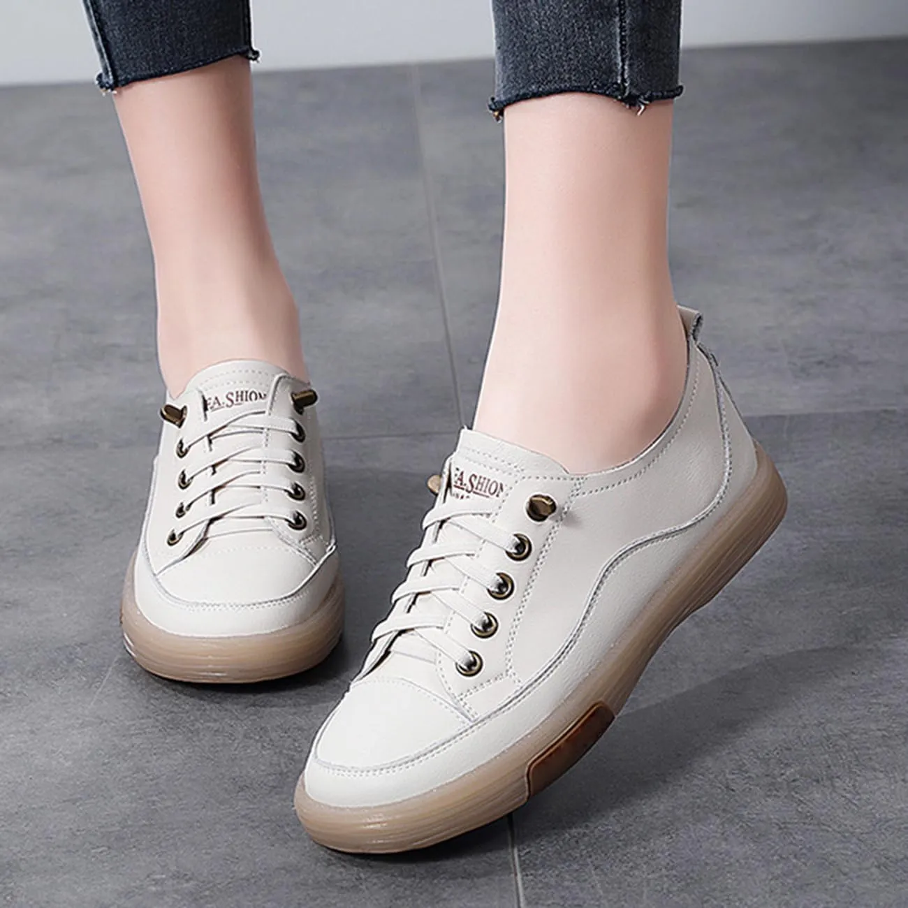 Women's Leather Sneakers Oxford Shoes Non Slip Breathable Leather Shoes for Business Casual Work