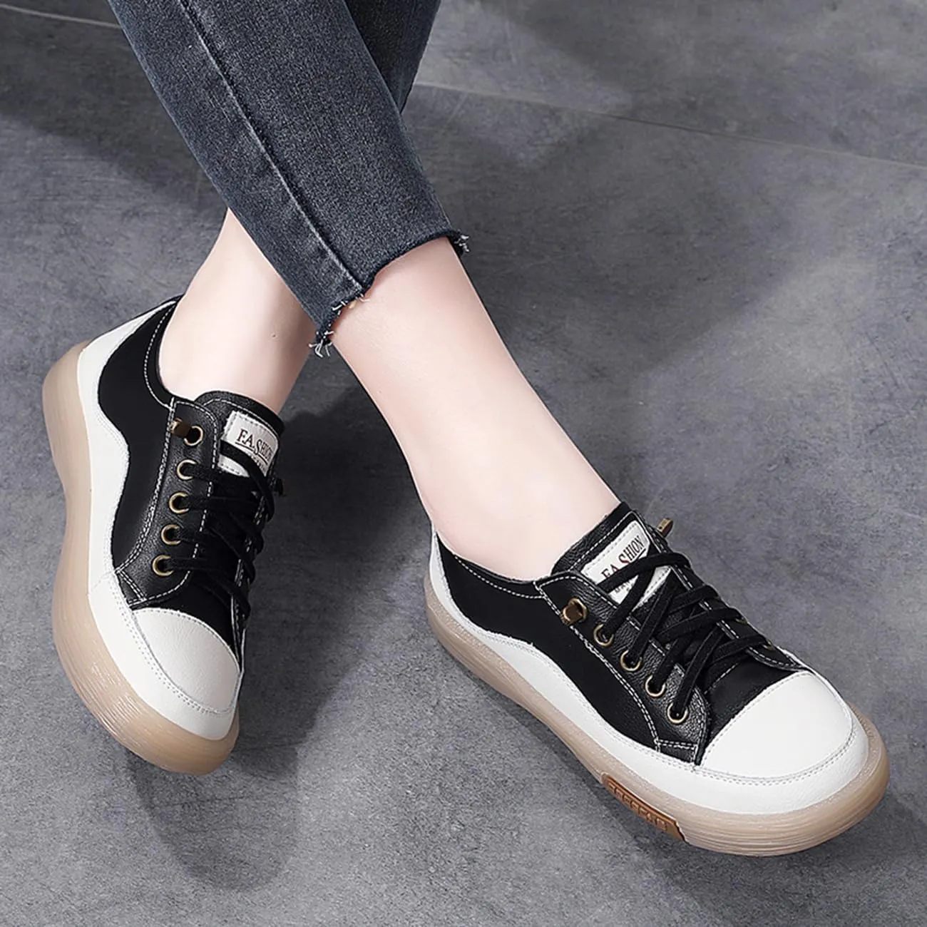 Women's Leather Sneakers Oxford Shoes Non Slip Breathable Leather Shoes for Business Casual Work