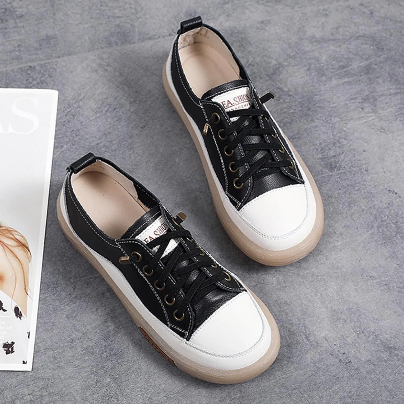 Women's Leather Sneakers Oxford Shoes Non Slip Breathable Leather Shoes for Business Casual Work