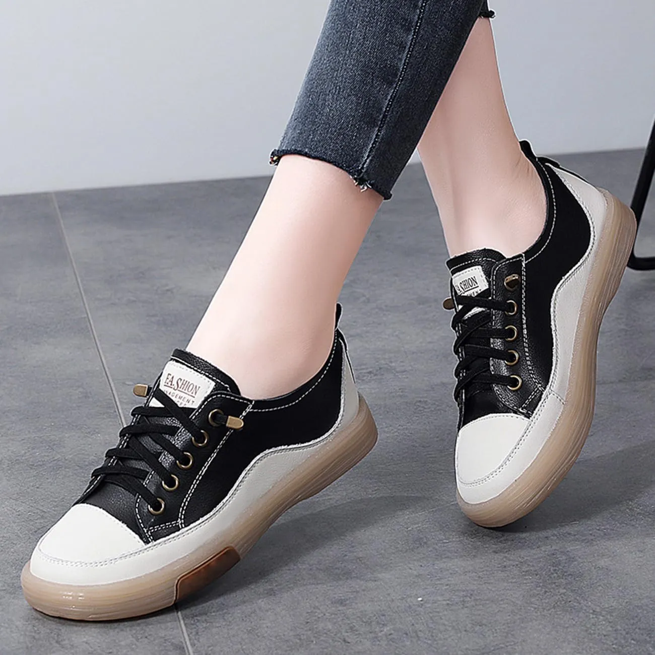 Women's Leather Sneakers Oxford Shoes Non Slip Breathable Leather Shoes for Business Casual Work