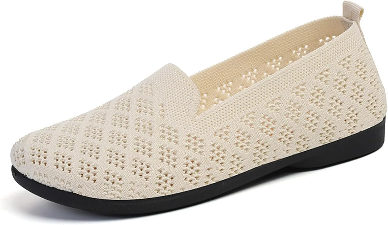 Women's Mesh Flats Wide Width Mesh Breathable Casual Sneaker Knit Slip on Walking Shoes Comfortable Non Slip Running Shoes