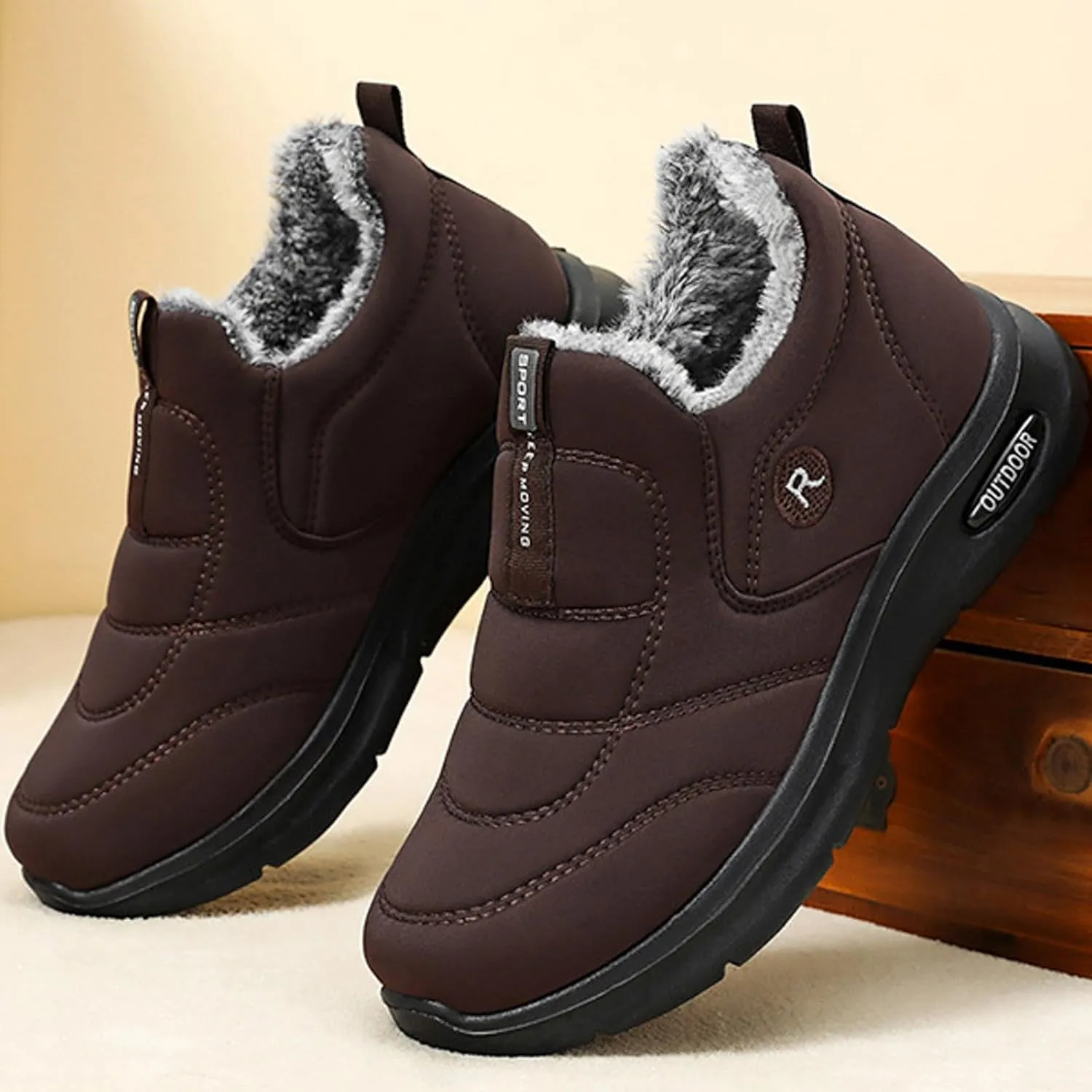 Womens Snow Boots Waterproof Winter Boots Warm Fur Lined Booties Slip on Fleece Ankle Boots Lace Up Ladies Lightweight Walking Hiking Boots
