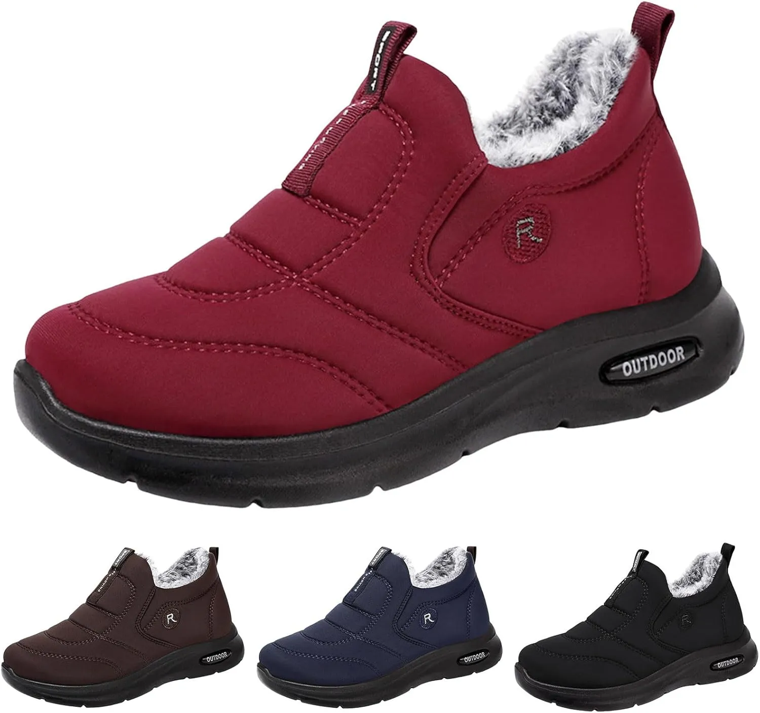 Womens Snow Boots Waterproof Winter Boots Warm Fur Lined Booties Slip on Fleece Ankle Boots Lace Up Ladies Lightweight Walking Hiking Boots