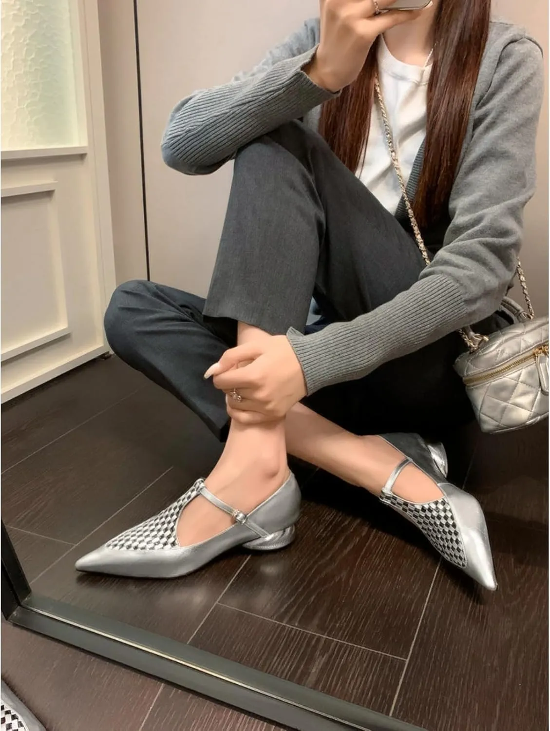 Women's T-Strap Low Block Chunky Heel Pumps Sexy Pointed Toe Closed with Buckle Mary Jane Shoe Fashion Patchwork Summer Casual Dress Shoes