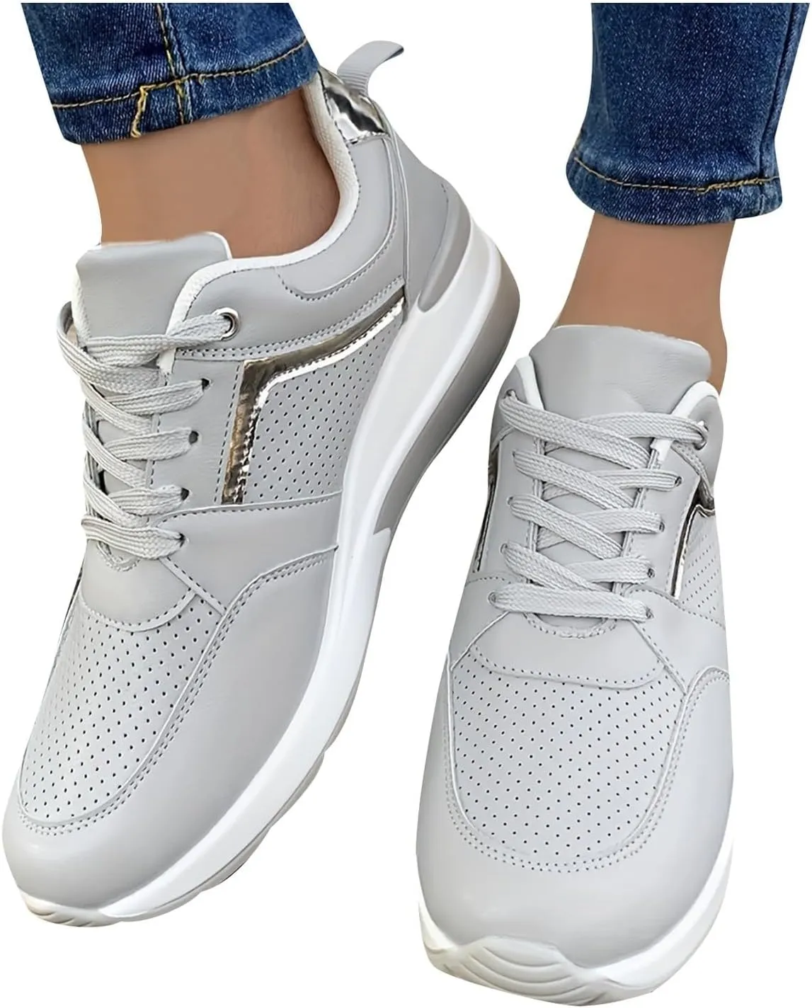 ZWRXW Platform Sneaker for Women Men Lace-Up Comfortable Casual Fashion Sneakers PU Leather Platform Shoes Unisex Non Slip Walking Shoes Footwear